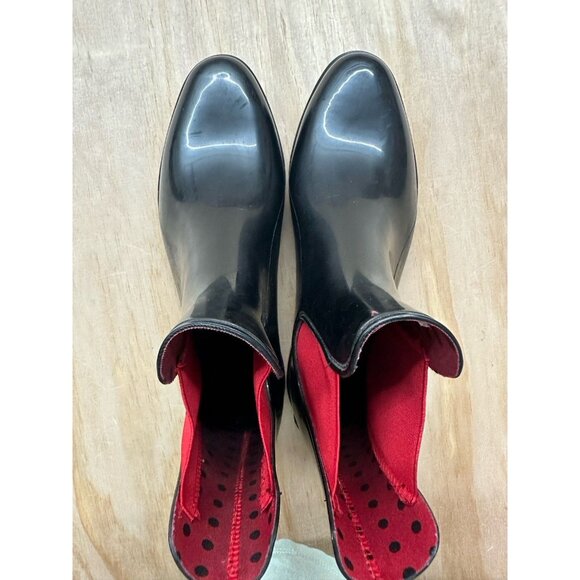 Ralph Lauren Women 10 Tally Bo Ral Rain Boots Black Ankle Top Slip On Waterproof - Picture 3 of 6